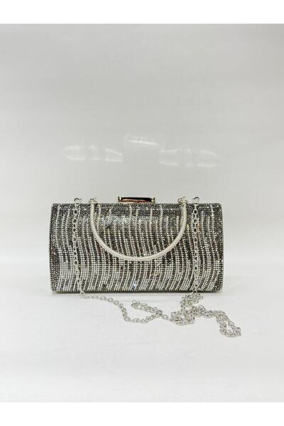 womenacs Platinum Silver Double Color Single Surface Stoned Evening Dress Clu...