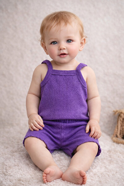 ESES BEBE Μωβ Baby Ribbed Ribbed Crop Σετ Καλοκαιρινό Σορτς