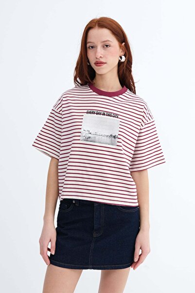 Addax Striped Printed T-Shirt P10667