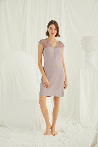 MONAMİSE Women'S, Mink, Lace on the Sleeves, Shoulders and Collar, Buttoned F...