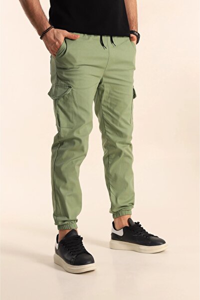 SERAZAT Men's Cargo Pocket Pants Cotton Lycra Elastic Leg Jogger Pants