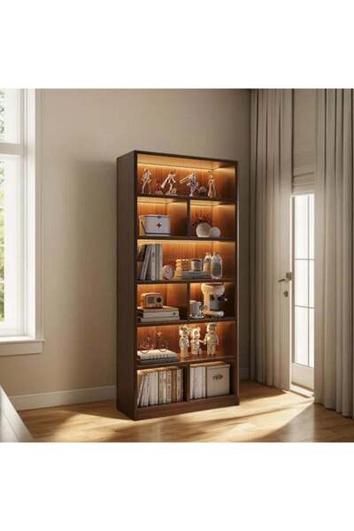 Vivendo Biblioteca cu 6 rafturi deschise, cadru lemn - 180x60x24 cm, Stejar n...