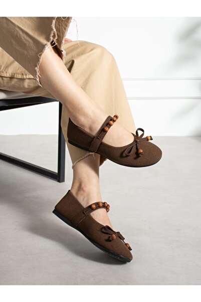 ALEMDAR AYAKKABI Voya Brown Helmeted Velcro Women's Ballerinas