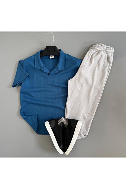 WENMİNG Men's Ottoman Fabric Summer Polo Collar T-Shirt and Pants Combination