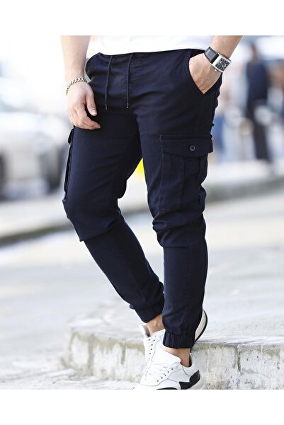 SERAZAT Men's Cargo Pocket Pants Cotton Lycra Elastic Leg Jogger Pants