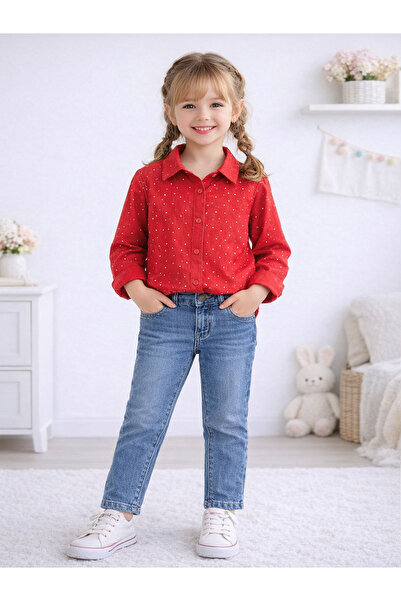 Nehad Bebe Girl's Red Shirt and Jeans Set with Polka Dots, Stylish Combination