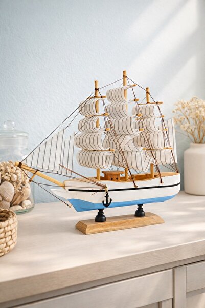 HediyeFilesi Büyük Boy El Yapımı Ahşap Yelkenli Gemi Maketi 24 x 24 CM – Deko...