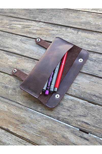 derigami Ръчно изработена калъфка за моливи от естествена кожа - минималистич...