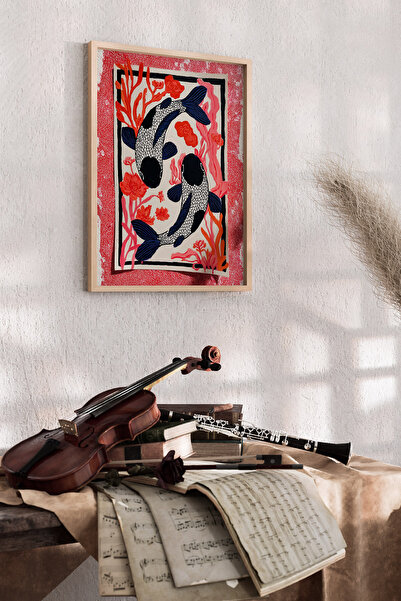 Artiera Κοράλλια Κοράλ: Σχέδιο στο χέρι Ψάρια Κόι, Μοτίβο λουλουδιών Ιαπωνικο...