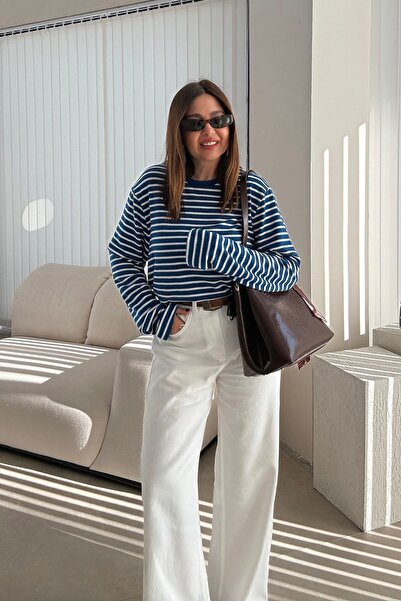 ELVAN TOLON Blue and White Striped Soft Top