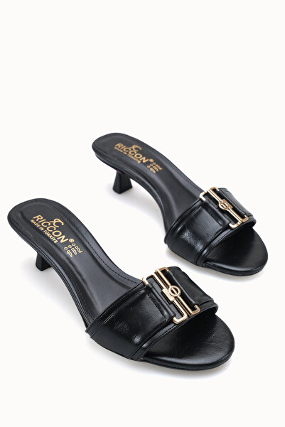 Riccon Women's Thin Heeled Slippers 00122602 Black Rustic