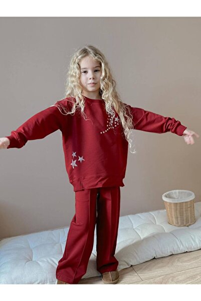 CARLA MARA Детски комплект от спортен екип в бордо с принт на звезди