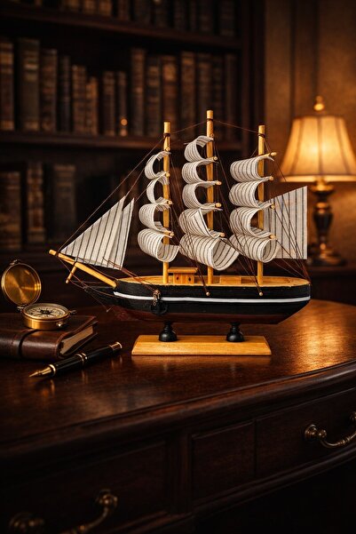 HediyeFilesi Büyük Boy El Yapımı Ahşap Yelkenli Gemi Maketi 24 x 24 CM – Deko...