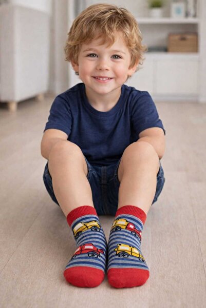 gigigiyim Car Patterned and Striped Boys' Socks