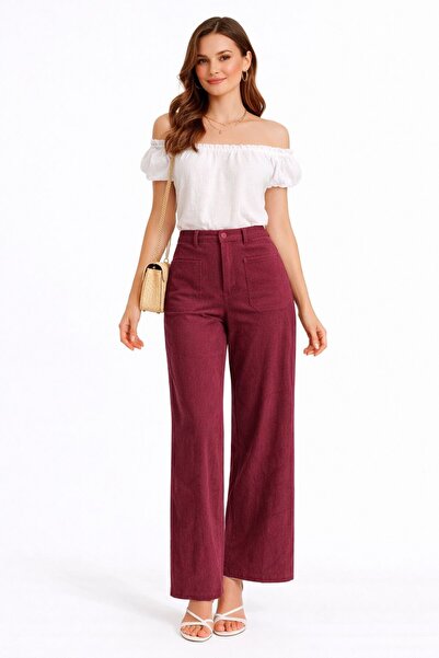 FBI Wide burgundy pants made of leather