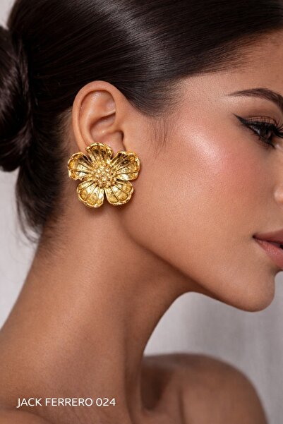 Jack Ferrero Gold Peony Stud Earrings