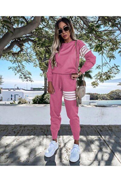 Modafeminen Ροζ Ριγέ Μοντέρνο Σετ Φόρμας 581935