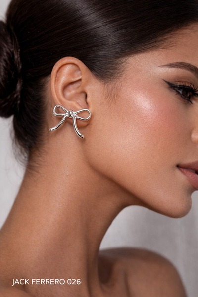 Jack Ferrero Silver Thin Bow Nail Earrings