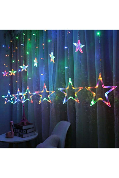 Vivendo Instalatie Craciun Vivendo® Tip Perdea Luminoasa Ploaie, 12 Stele, De...