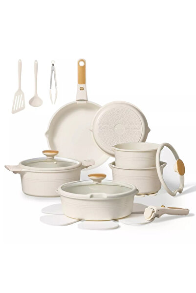 CAROTE طقم أواني طهي غير لاصقة مكون من 24 قطعة بمقبض قابل للفصل، طقم طهي صحي ...