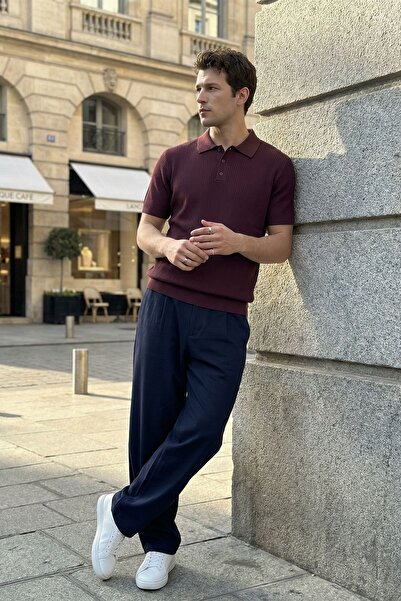 Livio Ferri Bande Regular Fit Men's Short Sleeve Knitwear Polo Collar Texture...