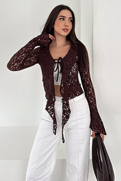 Noa&Noa Lace Detailed Tie-Up Blouse – Black Bloom