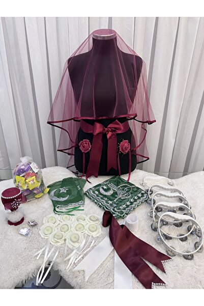 ecrin tuhafiye hobi Bordo 305 Parça Kına Gecesi Seti Gelin Damat Duvak Seti K...