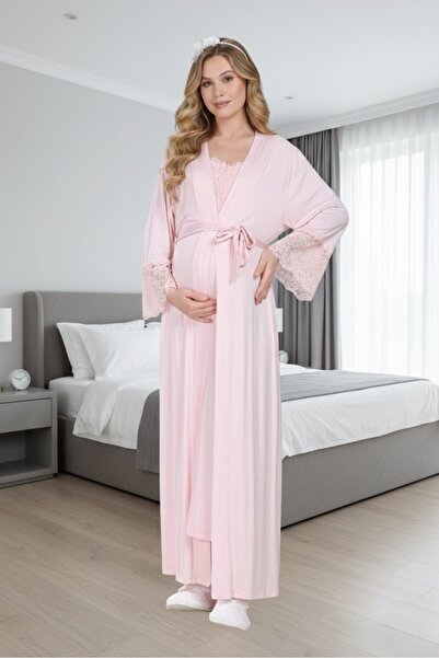 Lohusa Homewear Nou sezon, pudră, vară, lungime întreagă, dantelă, 100% bumba...