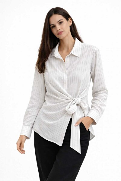 EGZOTİK ASORTİK Striped Tie-Up Shirt