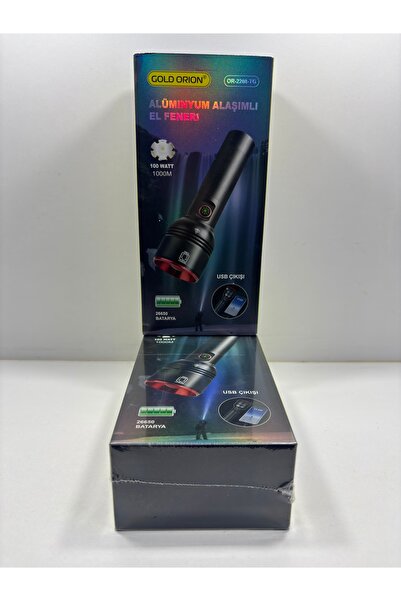 Gold orio 100 Watt Metal Tasarım 1000 Lümen 1000 Metre Zomlu El Feneri OR-220...