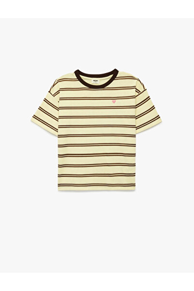 Koton Detaljno srce Prugasto Žuta devojčica T-shirt 6SKG10427AK