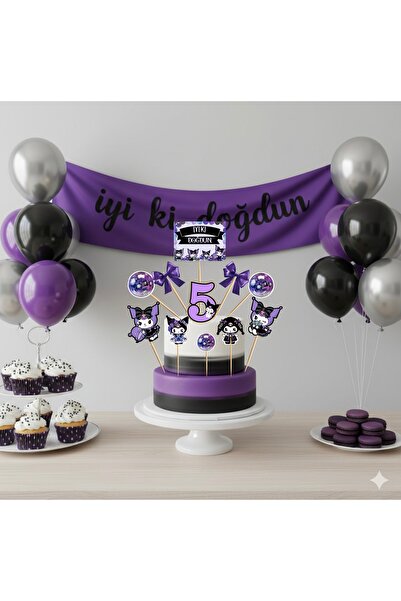 Ays Bridal Kuromi temalı pasta süsü kürdanı 5 yaş