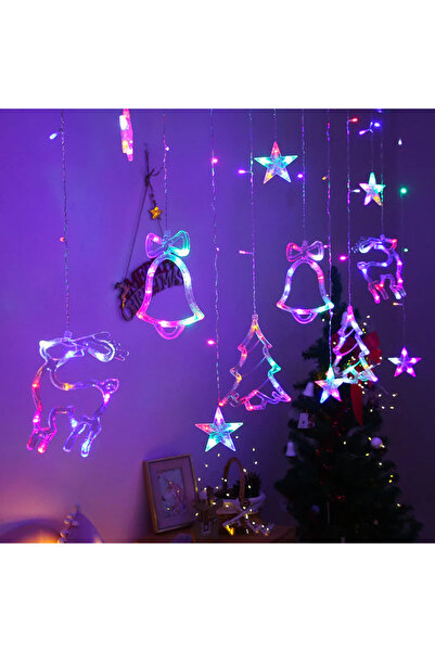 Vivendo Instalatie Tip Perdea Luminoasa LED Craciun Vivendo®, 4m, Forme Decor...