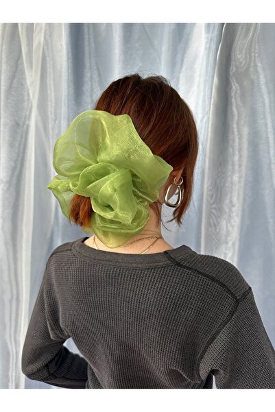 CSR AKSESUAR Organza Large Scrunchie Hair Tie – Voluminous Tulle Hair Tie Green