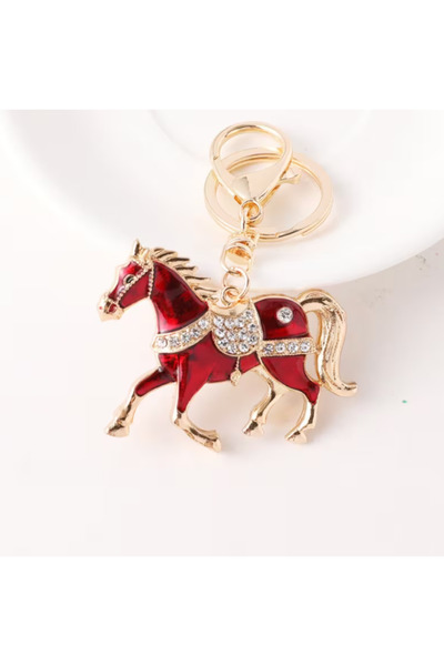 esdekor 【Red】1 Piece Rhinestone Horse Keychain |   2026 Chinese Zodiac Animal