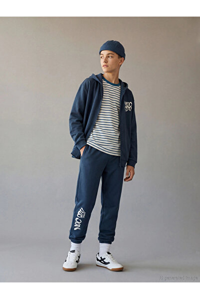 LC Waikiki Lcw Kids Navy Blue Nyc Printed Boys' Jogger Sweatpants