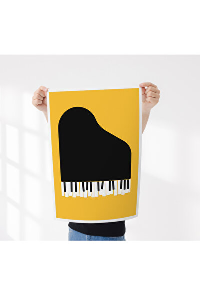 Rosaart Minimal Piyano Posteri Sarı Siyah – Müzik Temalı Çerçevesiz Poster- M...