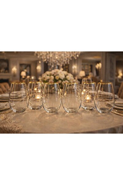 sigmaglas Glass Cup Set with Gold Gilt Detail, Stylish and Eye-Catching for T...