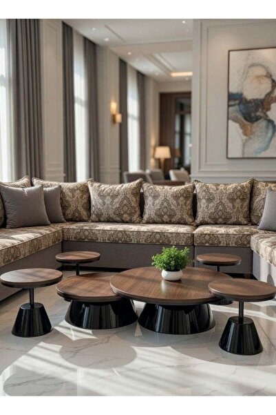 Generic 6-Piece Modern Floor Nesting Table Set - Round Wooden Top with Sleek ...