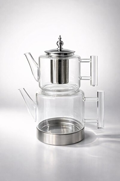 MARZEN HOME Cam Çaydanlık Seti – Paslanmaz Çelik Süzgeçli Şık Tasarım