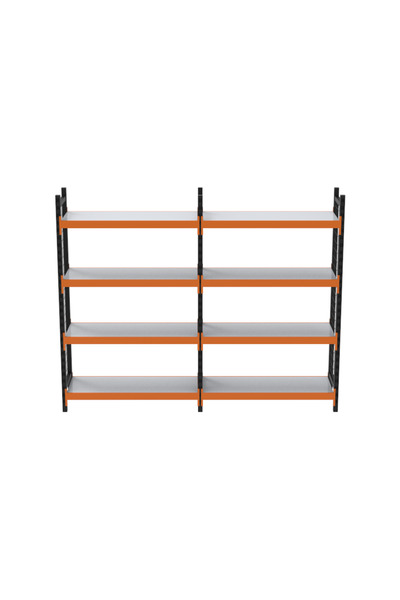RafBurada 4 Katlı Duble Dekoratif Midi Rack - Ekonomik Depo,Arşiv, Kiler Rafı Siyah-Turuncu-46x150 cm-100 cm