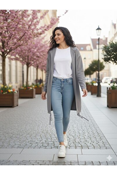 aryam butik Women's Long Sleeve Hooded Front Lace-Up Two-Thread Jacket