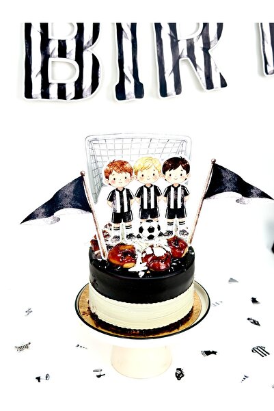 Flu Party Black-White Theme Cake Decoration - Football Concept Cake Topper