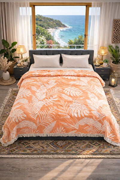 SHAL HOME 100% Cotton Jagarlı Muslin Double Bedspread-200X230Cm