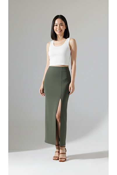 MAİMODA Women's Slit Scuba Pencil Skirt - Diving Fabric/92 cm