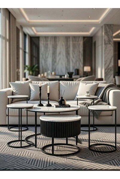 Generic Premium 6-Piece Nesting Table Set - 2 Round Coffee Tables & 4 Service...