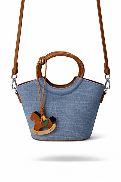 Mixray 2052 woven mini women's shoulder bag with touch charm accessory - blue