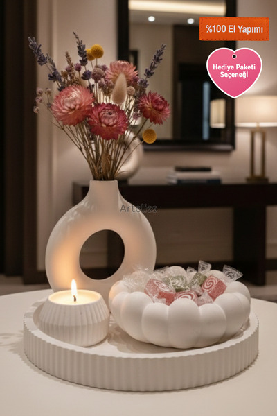 Arteliss Halka Vazo T-light Şekerlik Dekoratif Tepsi Seti — Modern Antre Sehp...