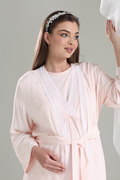 Lohusa Homewear New Season Powder Woven Lace Striped Short Sleeve 100% Cotton...