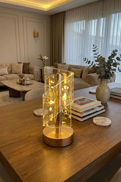 Buffer ® Çapraz Kavisli Kristal Altın Toz Model LED Masa Lambası – Gold Gövde...